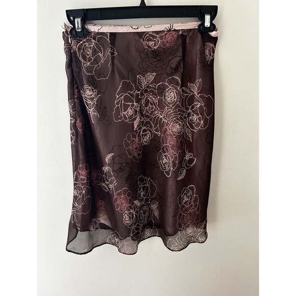 VTG Y2K Apt 9 Skirt Size 8 Brown Pink Sheer Floral Slip Midi Goth Fairy Grunge - Picture 4 of 6